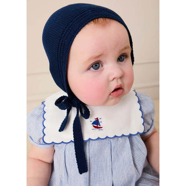 Alexander Stripe Mariner Collar Embroidered Boat Detail Dress with Bloomers, Blue - Dresses - 4