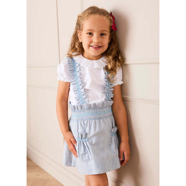 Alexander Stripe Smocked Skirt with Braces, Blue - Skirts - 6