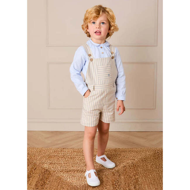 Percy Stripe Insignia Pocket Detail Dungarees, Blue - Pants - 4