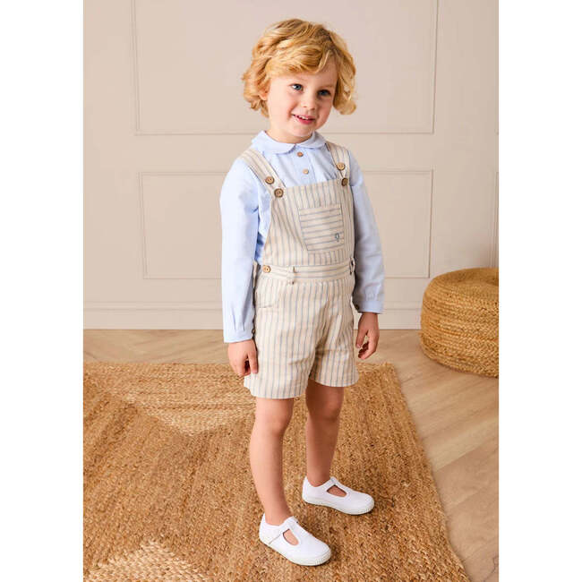 Percy Stripe Insignia Pocket Detail Dungarees, Blue - Pants - 6