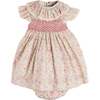 Adelaide Floral Hand Smocked Ruffle Collar Cap Sleeve Dress With Bloomers, Pink - Dresses - 1 - thumbnail