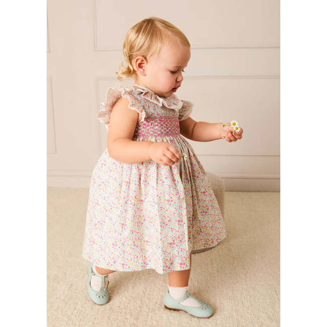 Adelaide Floral Hand Smocked Ruffle Collar Cap Sleeve Dress With Bloomers, Pink - Dresses - 4