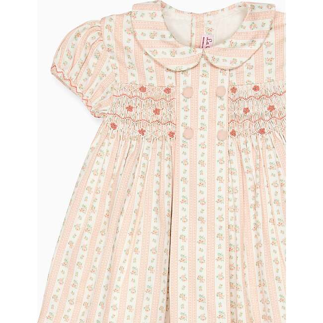 Pink Floral Stripe Arcadia Baby Girl Hand-Smocked Set - Mixed Apparel Set - 3