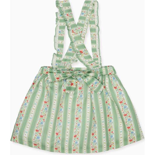 Sage Floral Stripe Reina Girl Pinafore Skirt