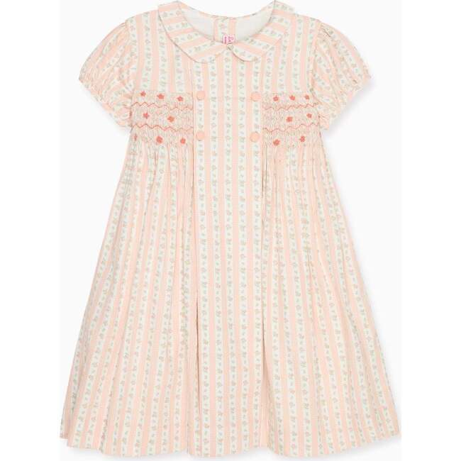 Pink Floral Stripe Arcadia Girl Hand-Smocked Dress