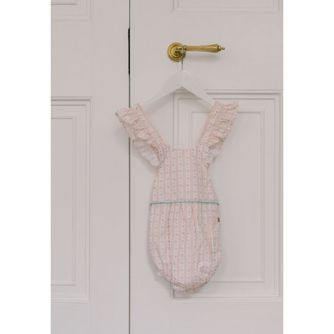 Pink Floral Stripe Ronita Baby Girl Romper Dungarees