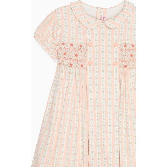 Pink Floral Stripe Arcadia Girl Hand-Smocked Dress