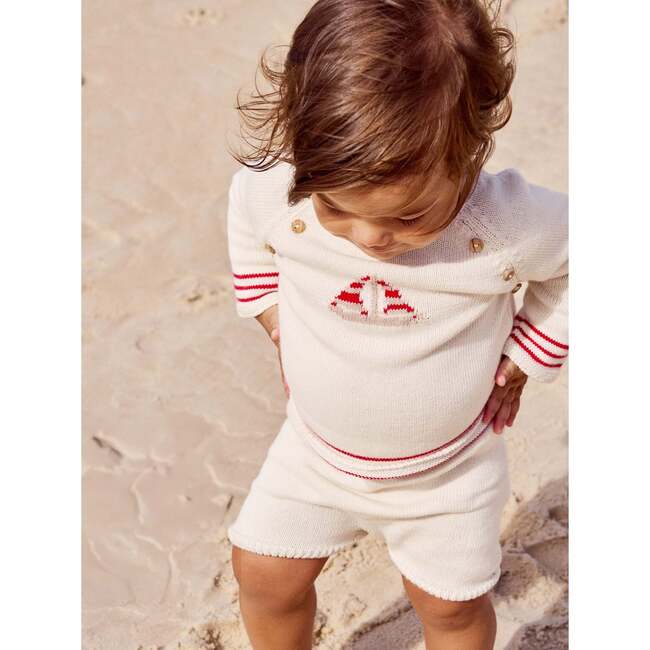 Red Stripe Ancla Cotton Baby Knitted Set