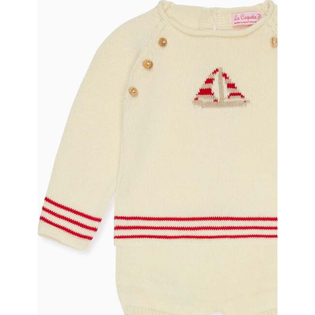Red Stripe Ancla Cotton Baby Knitted Set - Mixed Apparel Set - 3