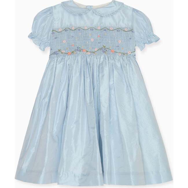 Light Blue Eva Silk Ceremony Girl Hand-Smocked Dress
