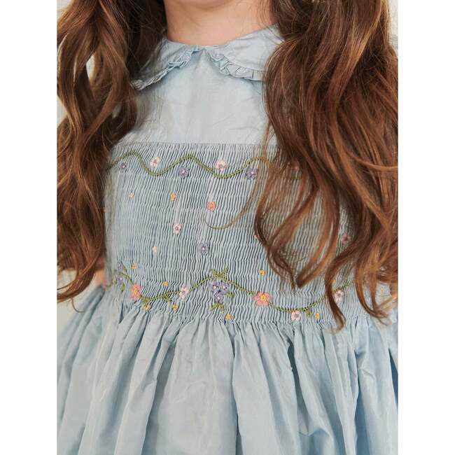 Light Blue Eva Silk Ceremony Girl Hand-Smocked Dress