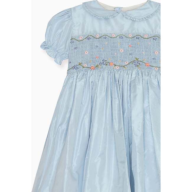 Light Blue Eva Silk Ceremony Girl Hand-Smocked Dress - Dresses - 3