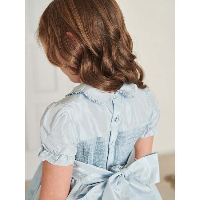 Light Blue Eva Silk Ceremony Girl Hand-Smocked Dress - Dresses - 5
