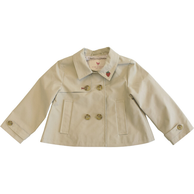 Girls Ramie Crop Trench - Strawberry Embroidery Strawberry Embroidery