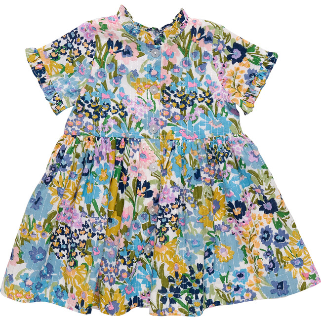 Girls Autumn Dress - Blue Large Sketched Floral Blue Large Sketched Floral