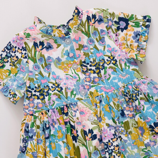 Girls Autumn Dress - Blue Large Sketched Floral Blue Large Sketched Floral