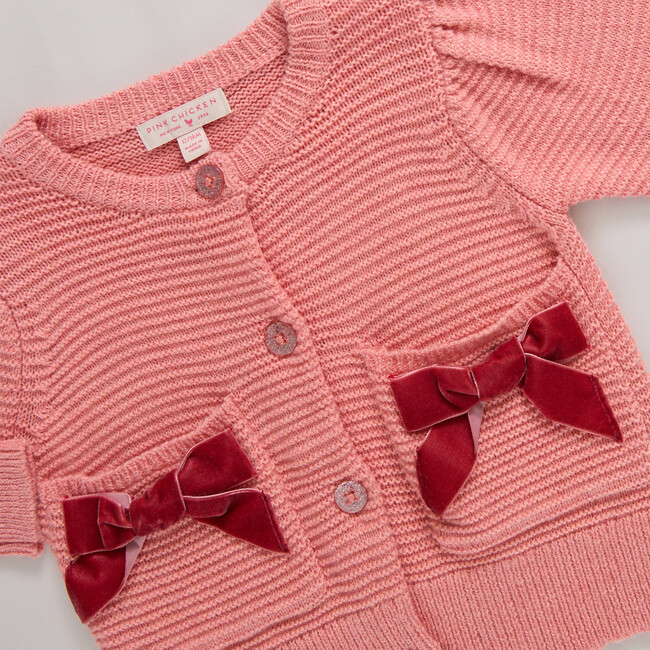 Girls Bow Pocket Sweater - Red Velvet Bows Red Velvet Bows