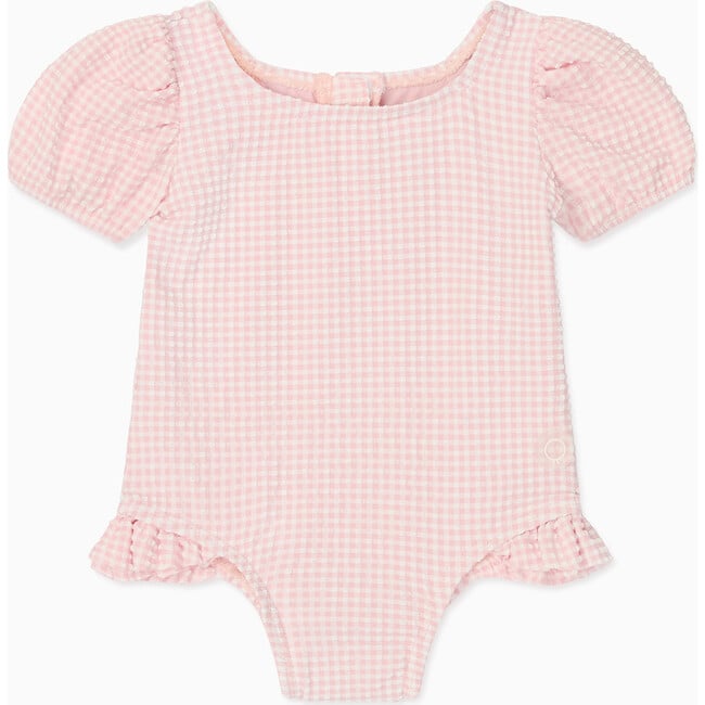 Gingham Seersucker Puff Sleeve Swimsuit - One Pieces - 1
