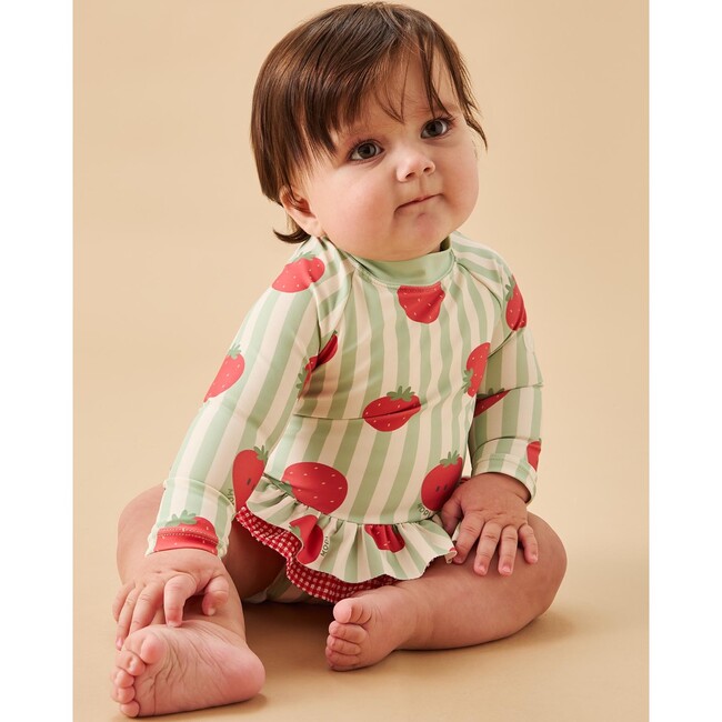 Strawberry and Green Stripe Frill Long Sleeve Swimsuit