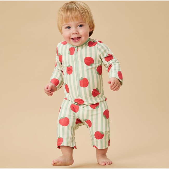 Strawberry and Green Stripe Sun Safe Swim Suit
