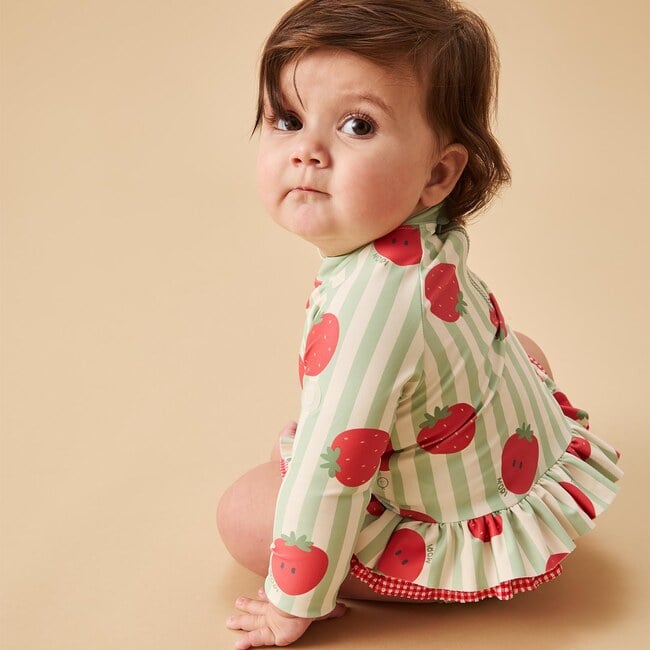 Strawberry and Green Stripe Frill Long Sleeve Swimsuit - One Pieces - 3