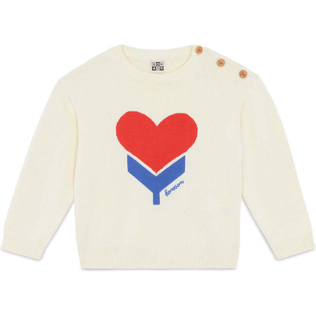 BONTON Misty Tulip Heart Sweater, Ecru