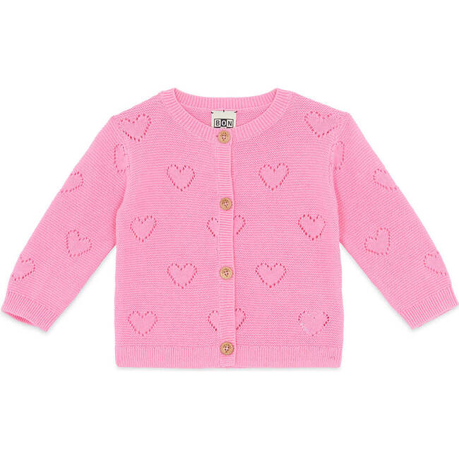 BONTON Lilet Coeur Baby Cardigan, Rose Fiesta