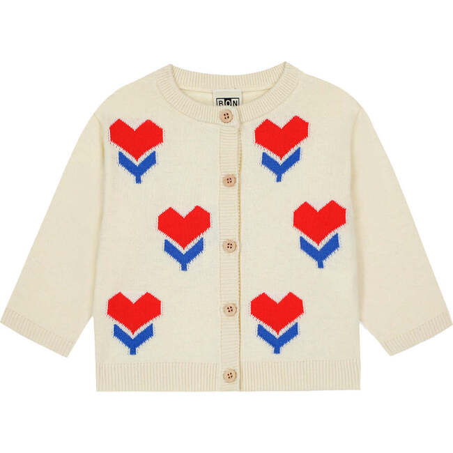 BONTON Nina Tulip Hearts Baby Cardigan, Ecru