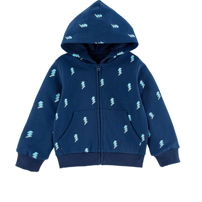 Soft Fleece Zip-up Hoodie, Blue Lightning