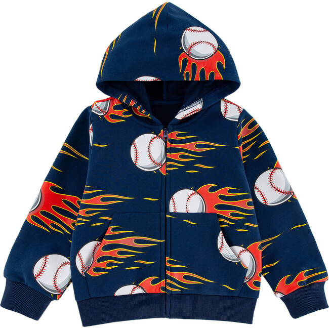 Soft Fleece Zip-up Hoodie, Baseball Fire