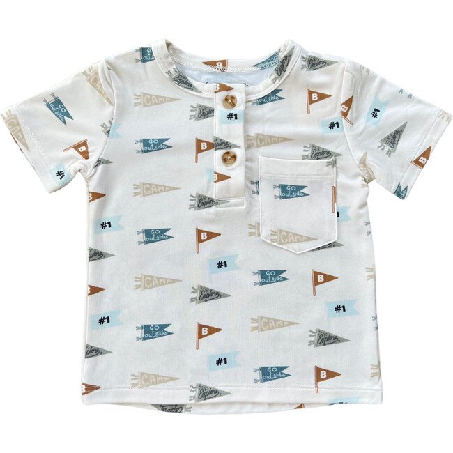 Boy's Short Sleeve Henley Shirt Retro Banner