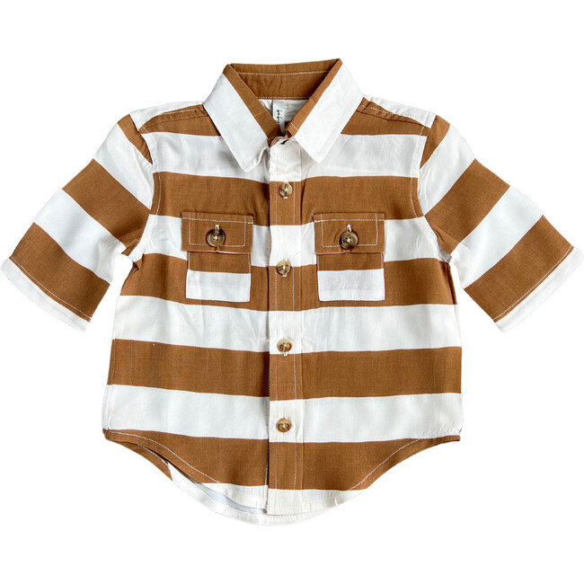 Boy's Utility Shirt Stripe in Toffee