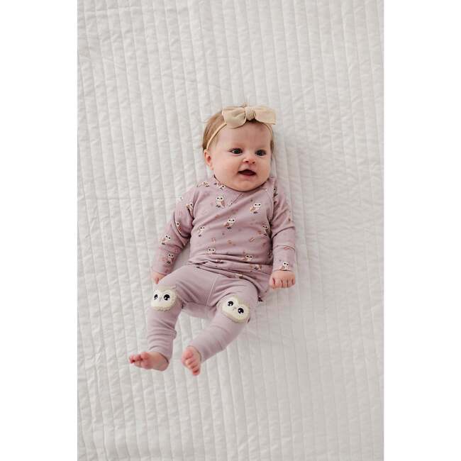 Patch Ribbed Leggings Owl on Lavender Cloud