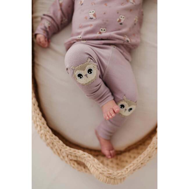 Patch Ribbed Leggings Owl on Lavender Cloud - Leggings - 3