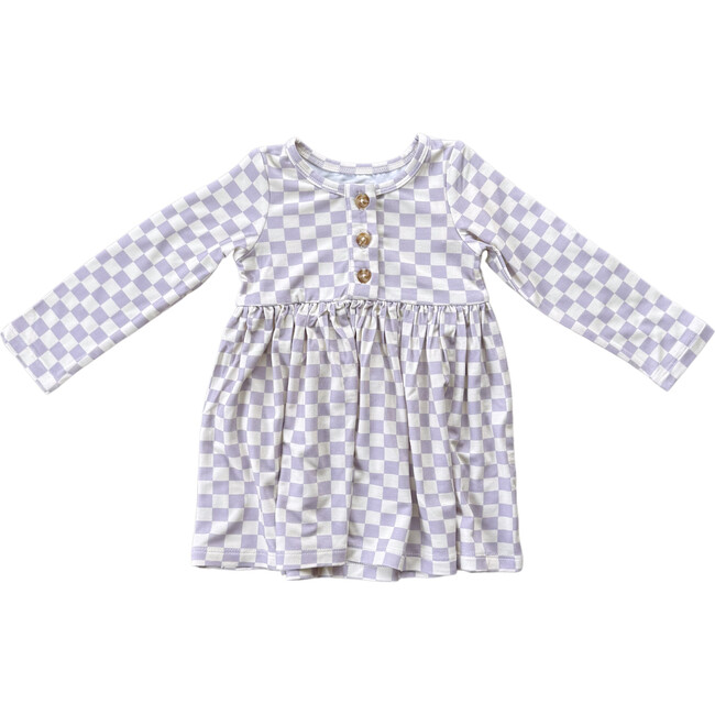 Long Sleeve Henley Dress Lavender Cloud Checkered