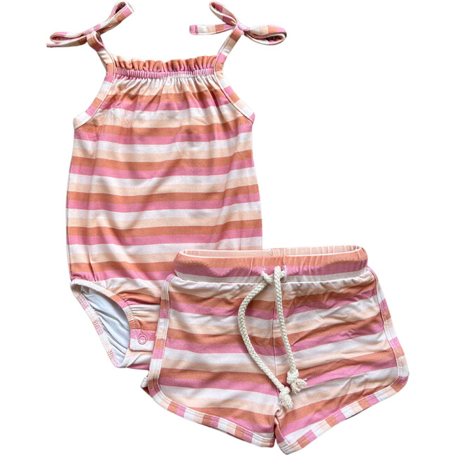 Tie Tank Bodysuit & Shorts Set Tropical Stripe