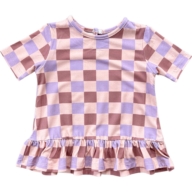Short Sleeve Peplum Top Checker in Burlwood