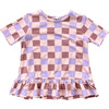 Short Sleeve Peplum Top Checker in Burlwood - Blouses - 1 - thumbnail