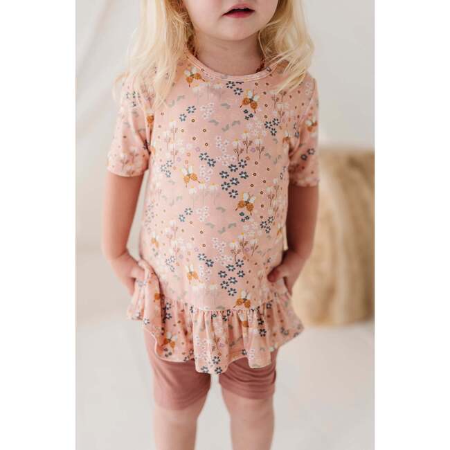 Short Sleeve Peplum Top Checker in Burlwood