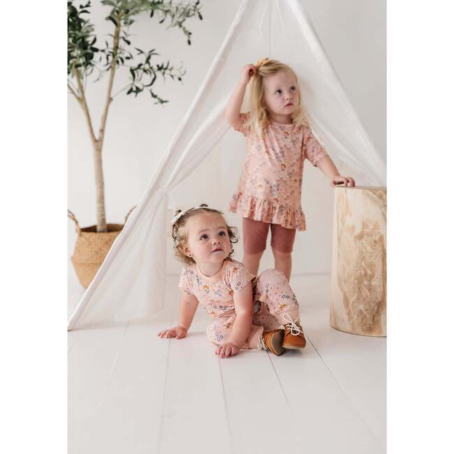 Short Sleeve Peplum Top Checker in Burlwood - Blouses - 4