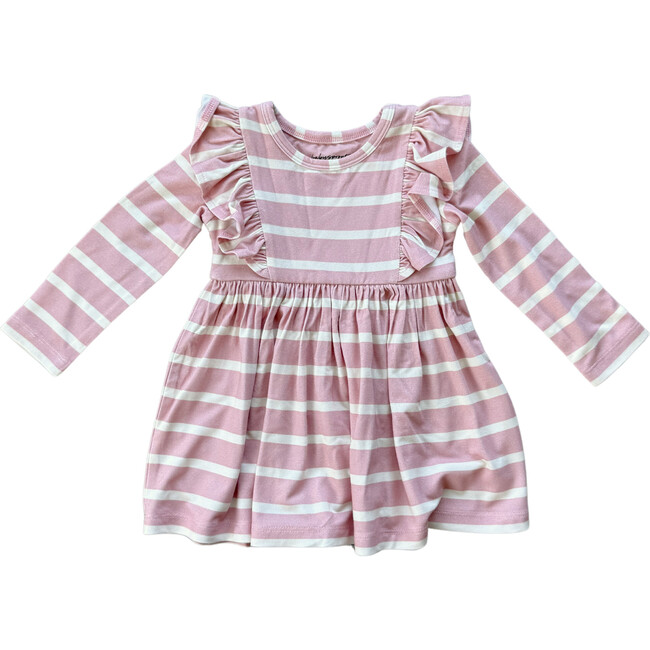 Long Sleeve Ruffle Dress Misty Rose Stripe