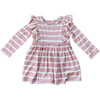 Long Sleeve Ruffle Dress Misty Rose Stripe - Dresses - 1 - thumbnail