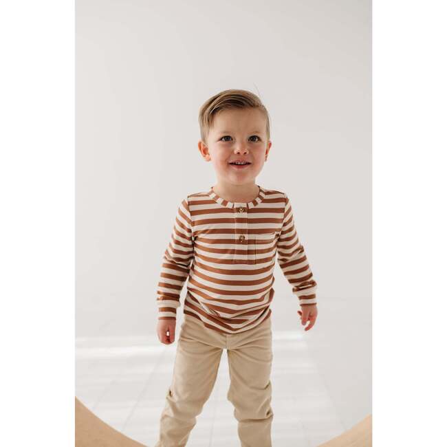 Boy's Long Sleeve Henley Shirt Caramel Stripe - Shirts - 3