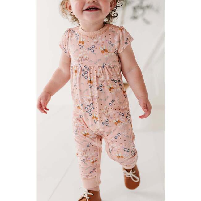 Girl's Short Sleeve Pant Romper Checker in Burlwood - Rompers - 4