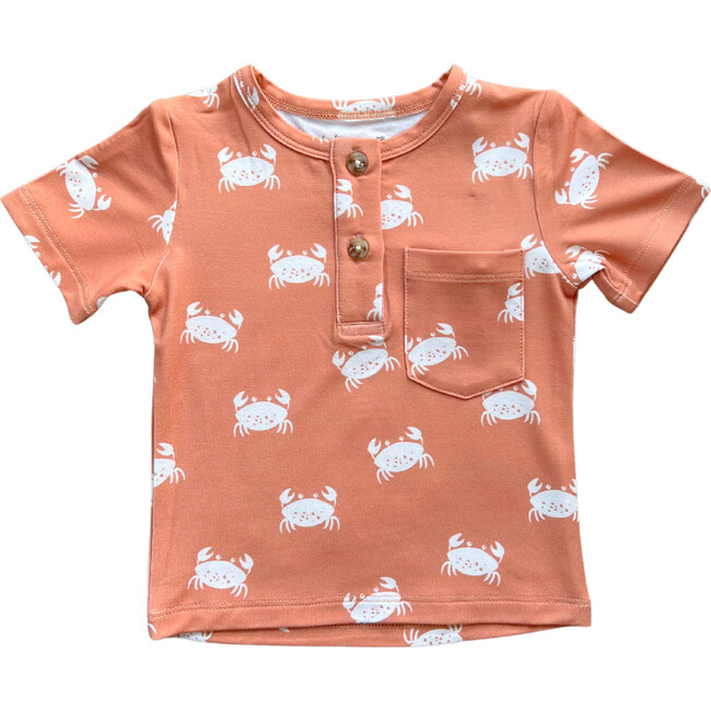 Boy's Short Sleeve Henley Shirt Crab in Sunset