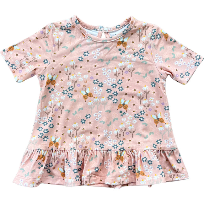 Short Sleeve Peplum Top Butterfly Garden
