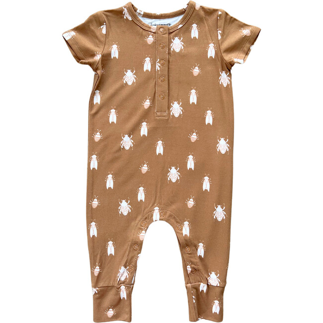 Short Sleeve Henley Romper Bugs in Toffee