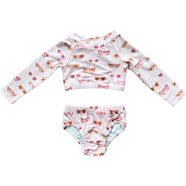 Girl's Two-Piece Crop Swim Set Retro Shades