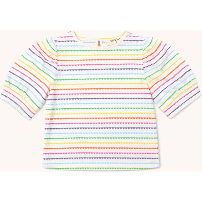 Puff Sleeve Tee in Rainbow Heart Stripe