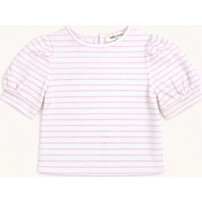 Puff Sleeve Tee in Pink Heart Stripe